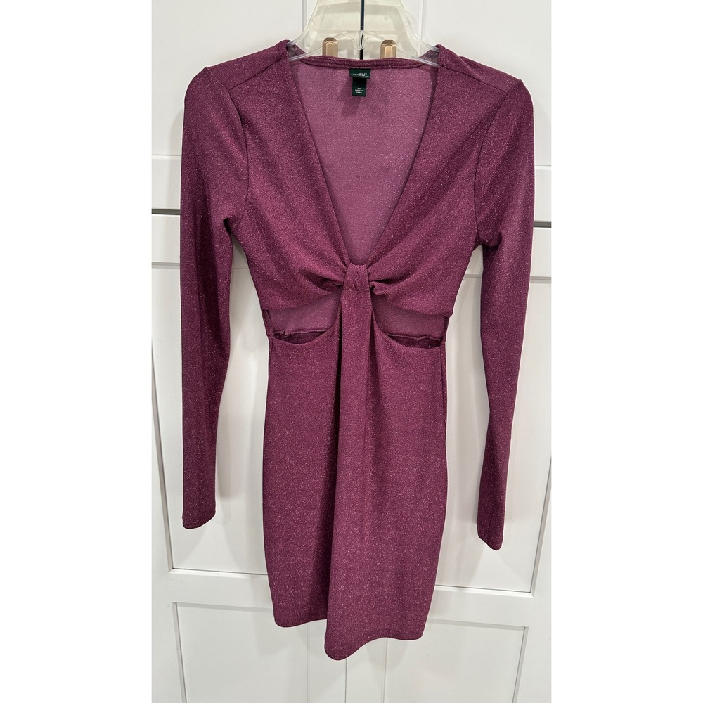 Wild Fable Plum Pink Metallic Shimmer Cutout Knot Front Mini Dress XS